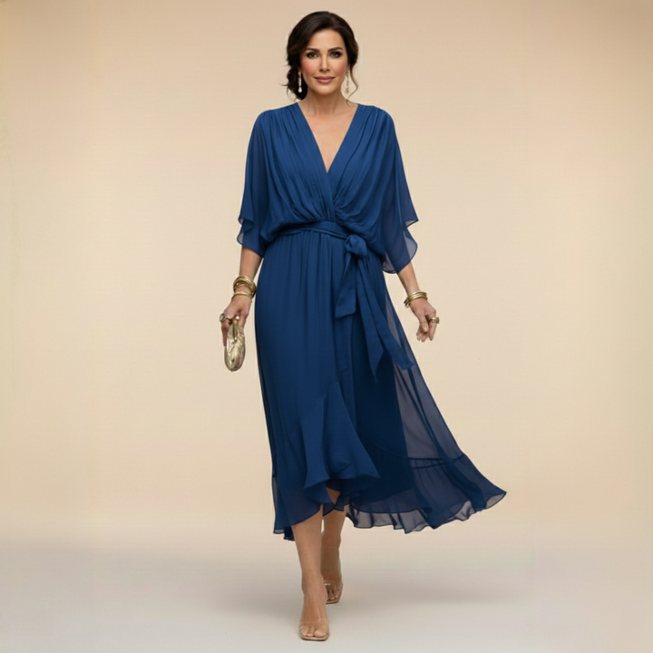 ANWEN | V-NECK MIDI DRESS