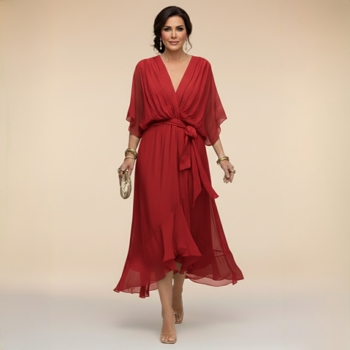 ANWEN | V-NECK MIDI DRESS