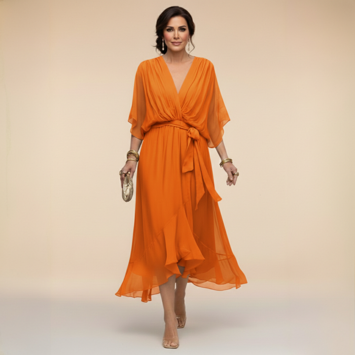 ANWEN | V-NECK MIDI DRESS