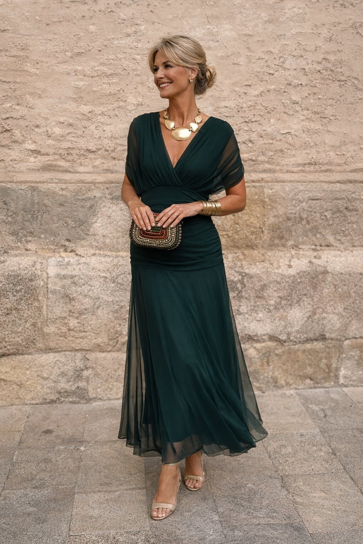 GRACEFUL V-NECK PARTY DRESS