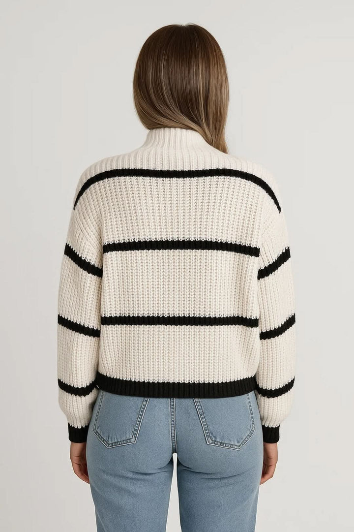 SERELLE | STAND COLLAR STRIPED SWEATER
